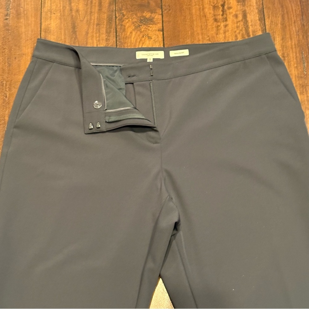 Lafayette 148 Waldorf Slim Slit Ankle Pants Gray Tapered Stretch 12 - Picture 3 of 9